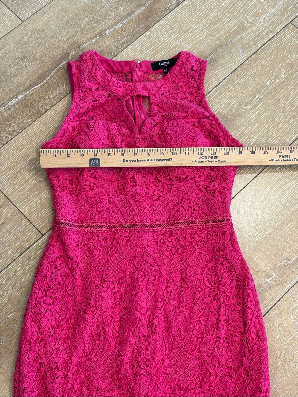 Guess Hot Pink Lace keyhole Bodycon Midi Dress Size 6 Cocktail - Picture 7 of 9